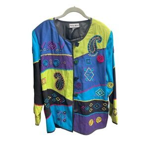 Indigo Moon Colorful Embroidered‎ Jacket Vintage Art to Wear 1X